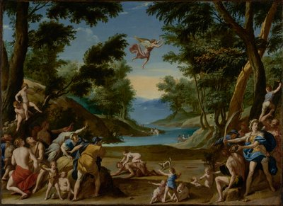 Cupido en Pan door Attributed to Federico Zuccaro